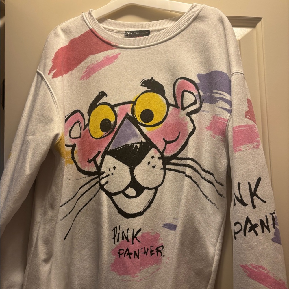 Zara Pink Panther Sweatshirt - White with Multicolor Accents
